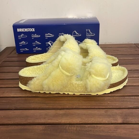 Birkenstock Arizona Big Buckle Shearling Sandals Yellow EU 40/US Women 9/UK 7 - Picture 5 of 12